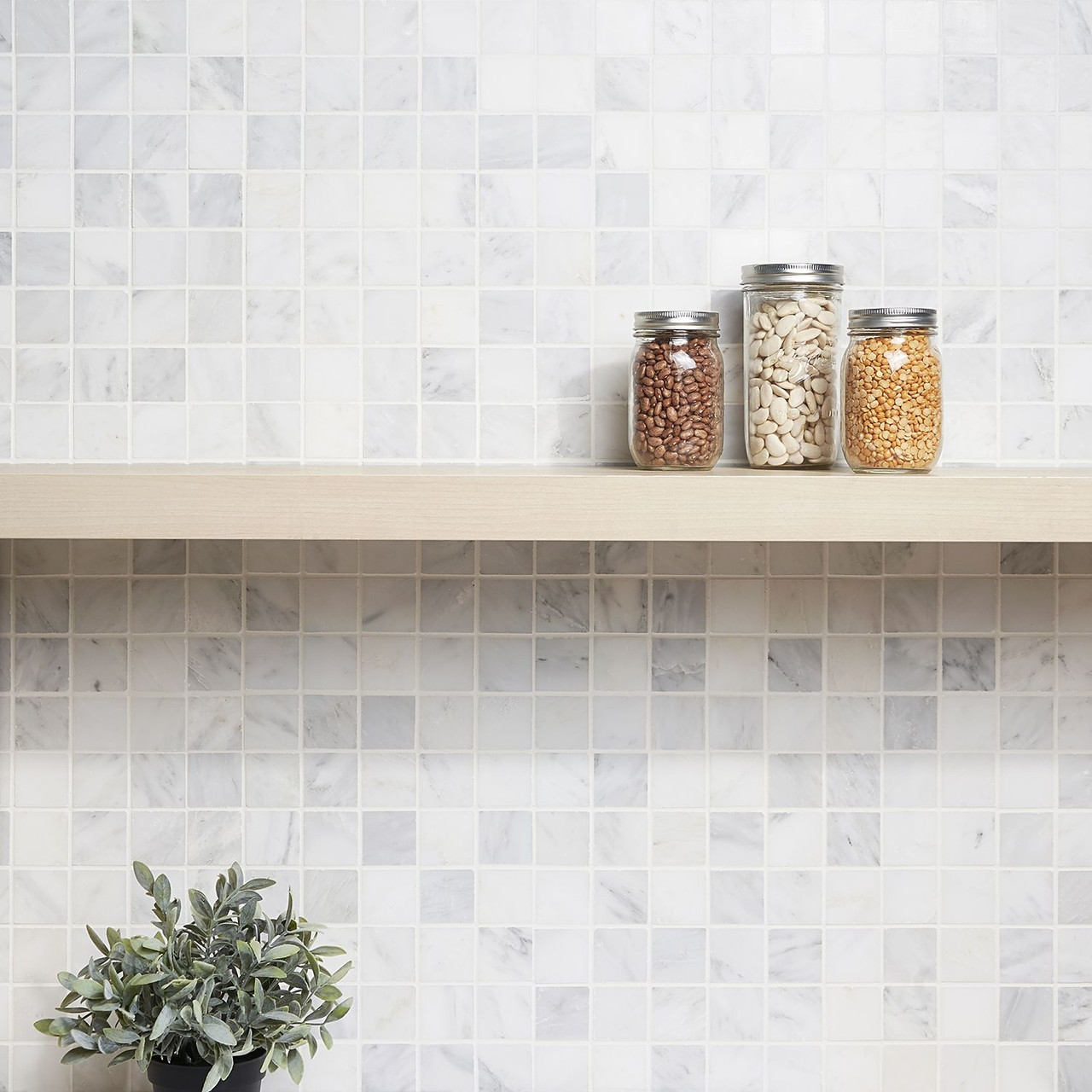 Ocean White Honed 2"x2" Square Mosaics 12x12 Mesh
