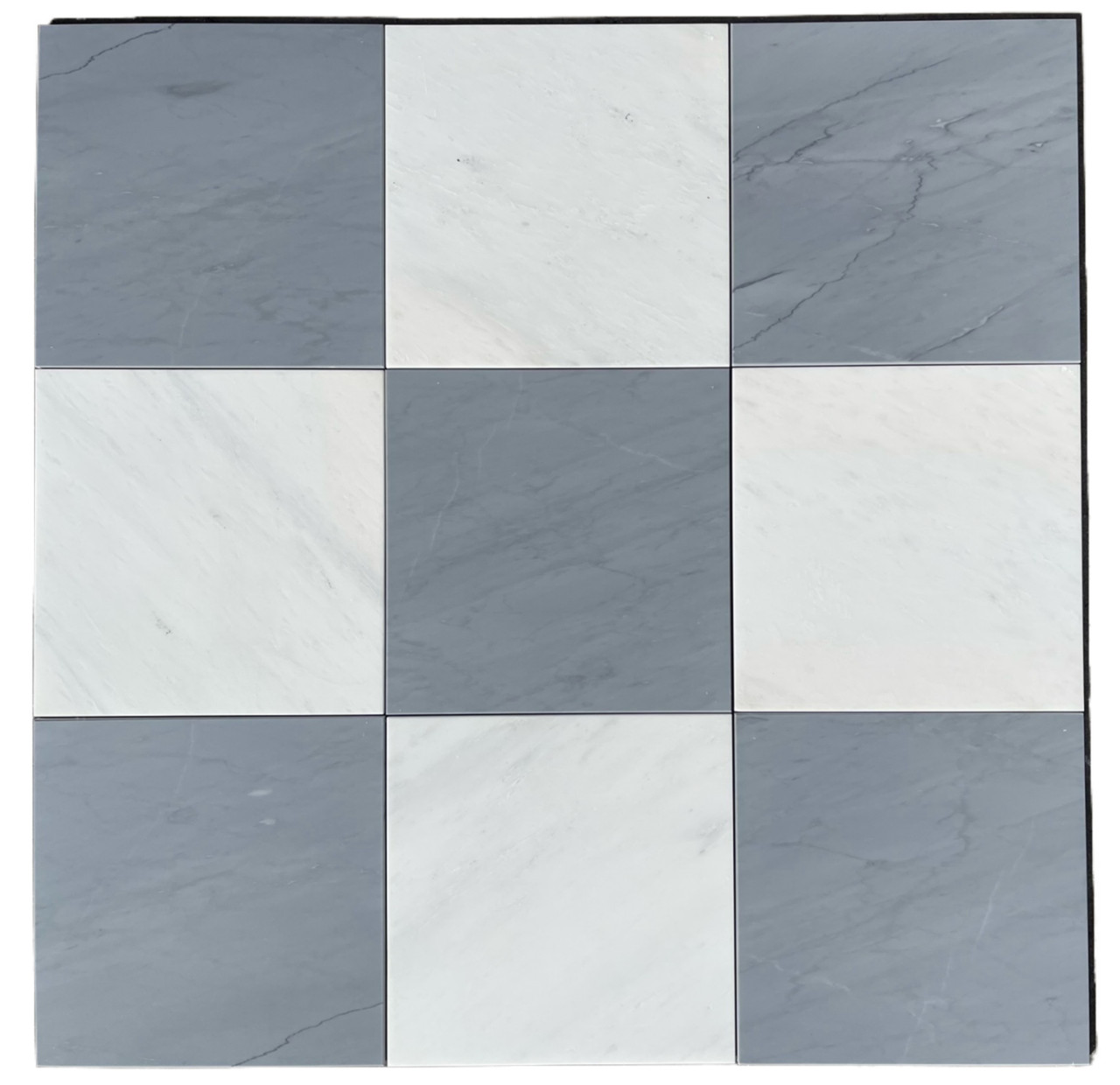 Ocean White Honed 18"x18" & Italian Bardiglio Imperiale Honed 18"x18" Checkerboard Marble Tiles