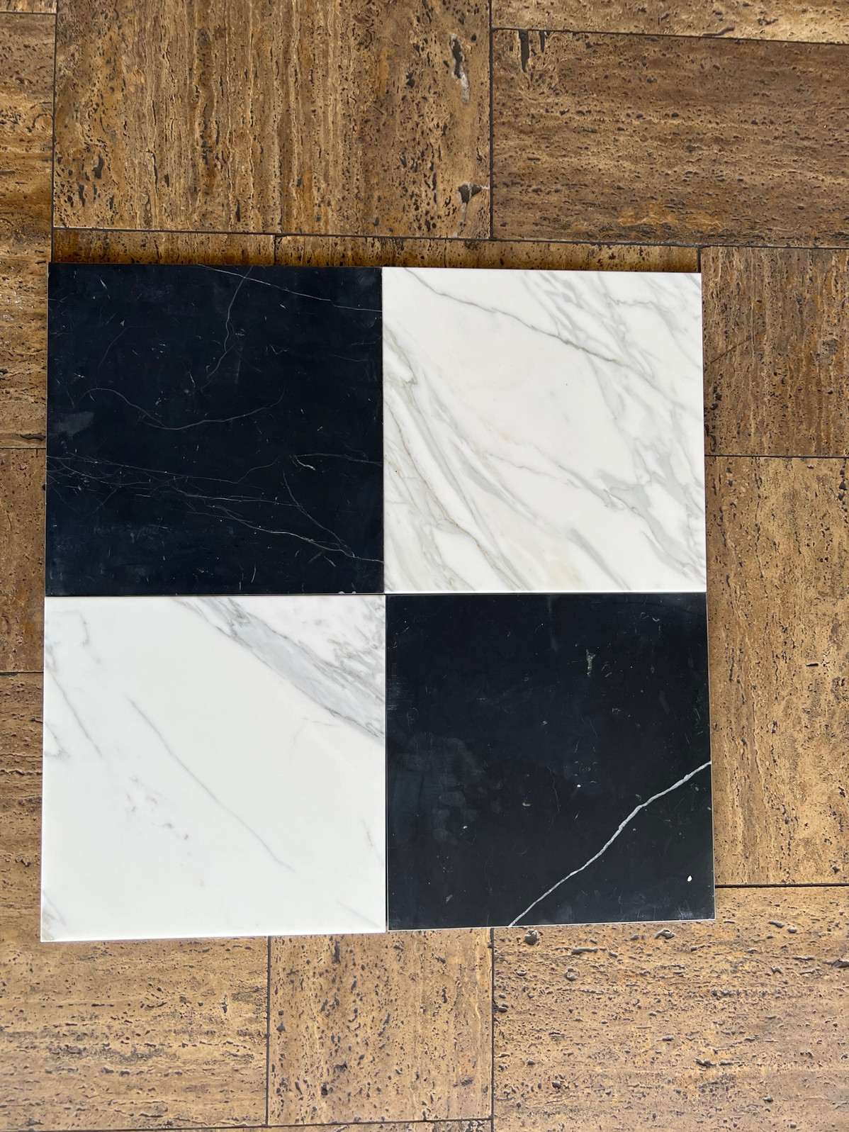 Calacatta Gold Honed 12x12 & Nero Marquina Honed 12x12 Checkerboard
