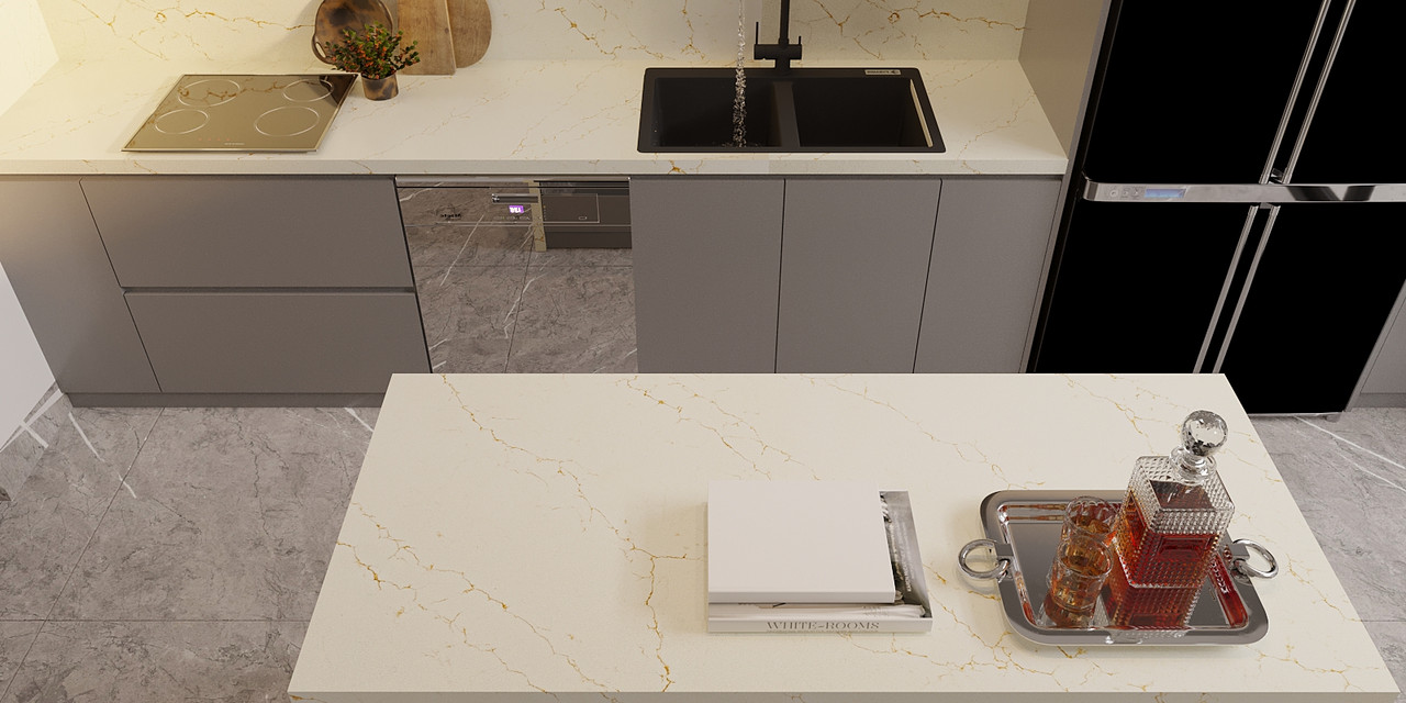 Montaj Bianco Oro Polished 3CM Quartz 126"x63"