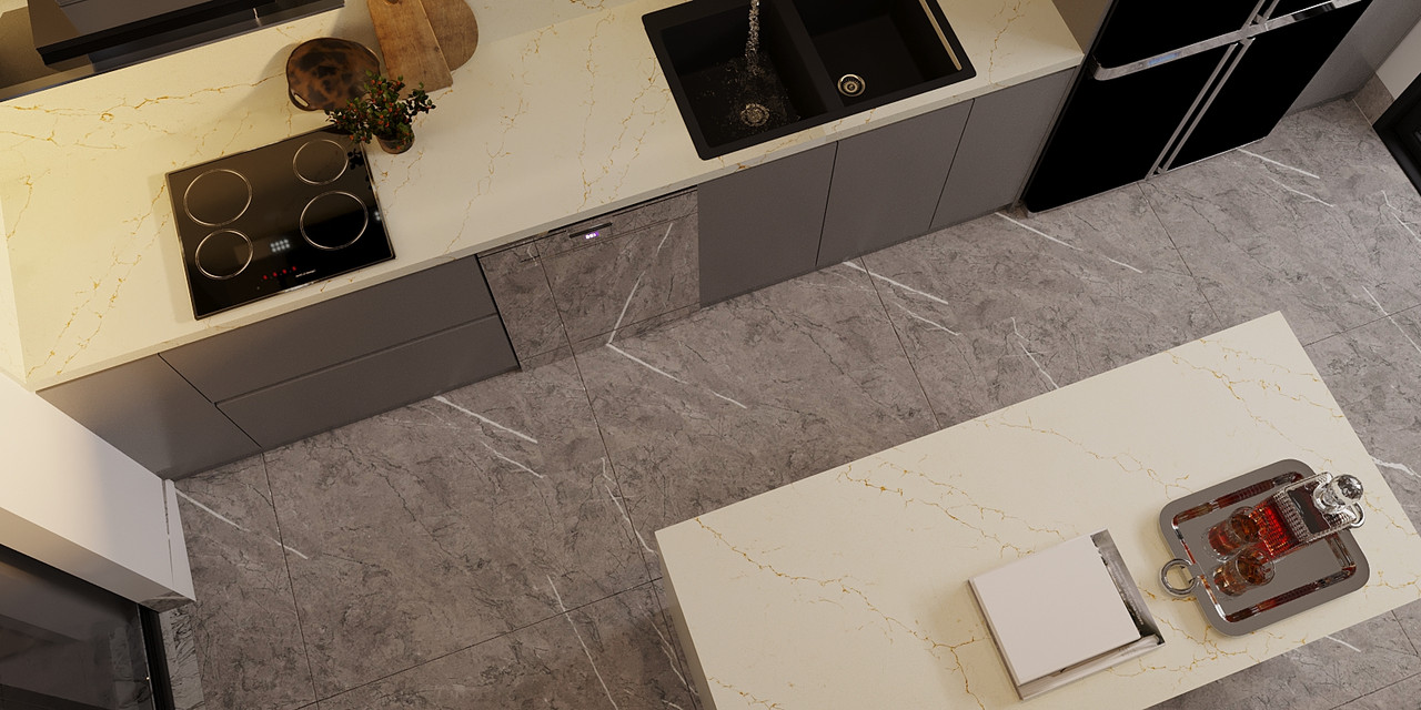 Montaj Bianco Oro Polished 3CM Quartz 126"x63"