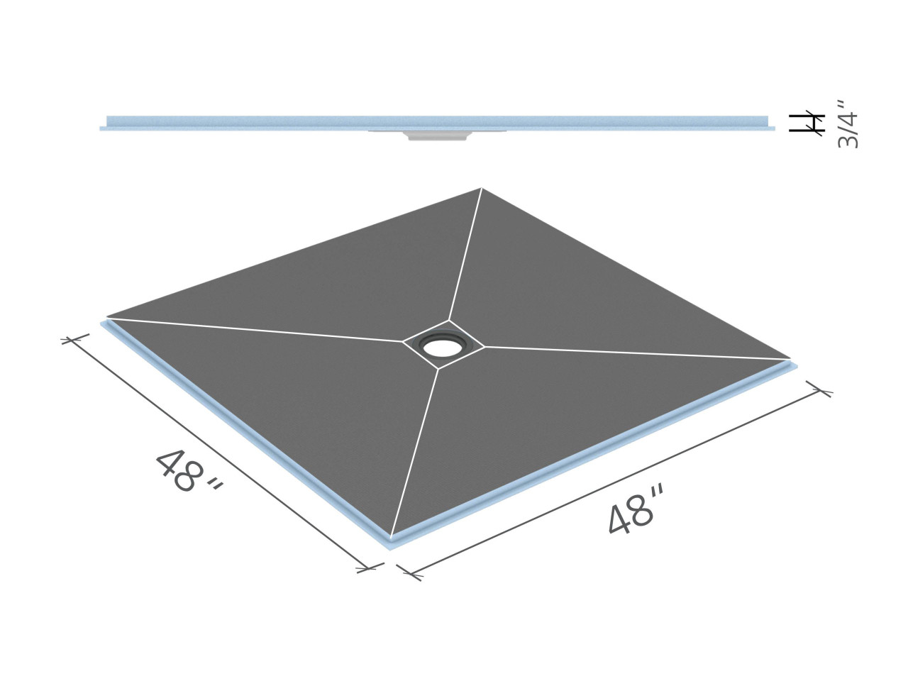 Wedi Fundo Ligno Base (Center Drain) 48 in. x 48 in. 1 pc US9200002