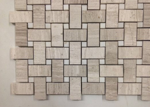 Wooden White Honed Basketweave W/thassos dots Mosaic 12x12