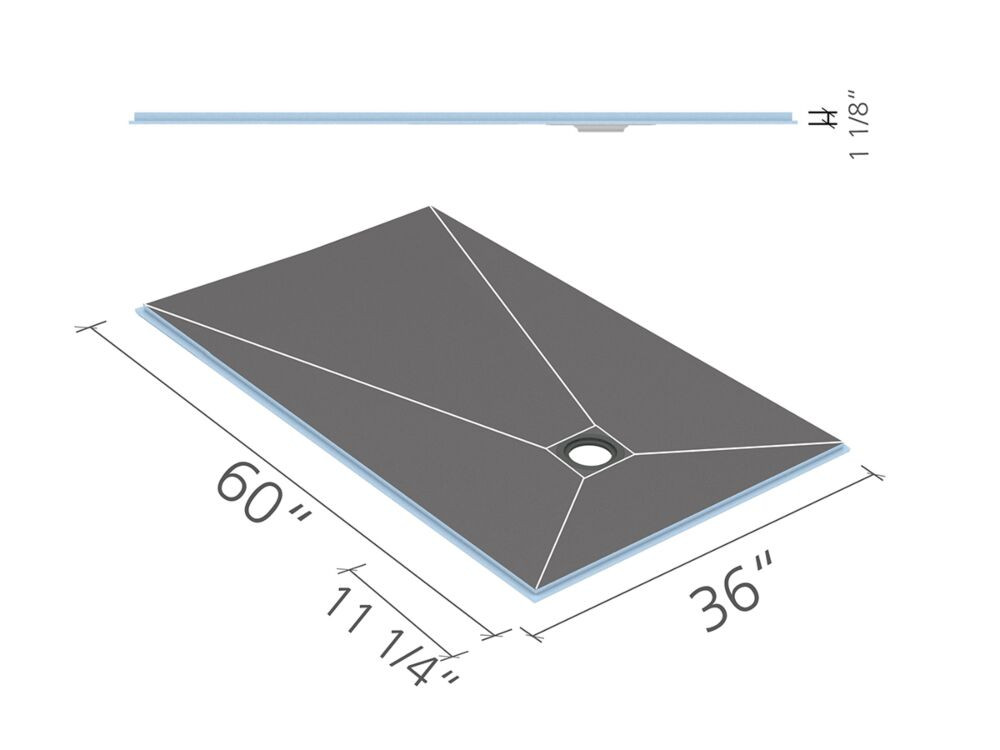 Wedi Fundo Ligno Curbless Shower Pan (Base) w/ Click and Seal Drain Unit - 36" x 60" x 1-1/8" Offset Drain