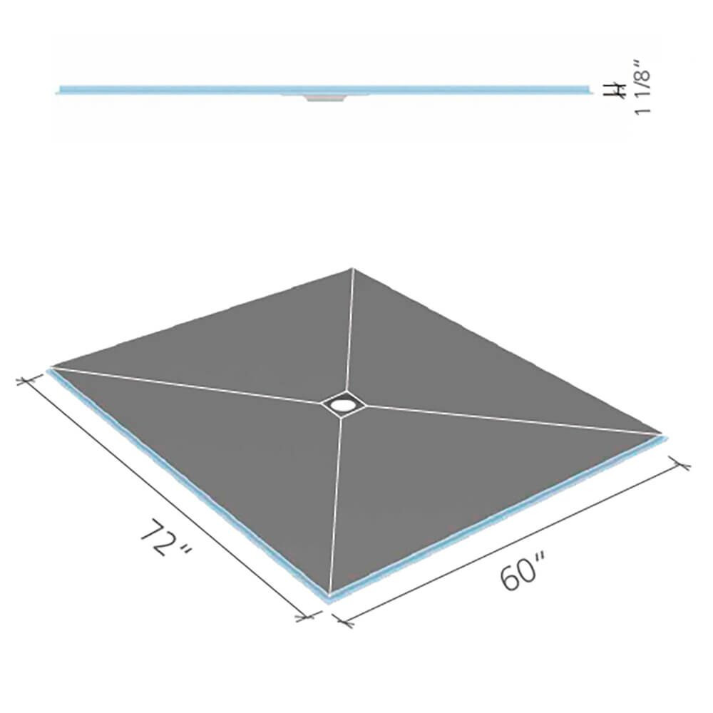 Wedi Fundo Ligno Curbless Shower Pan (Base) w/ Click and Seal Drain Unit - 60" x 72" x 1-1/8" Center Drain