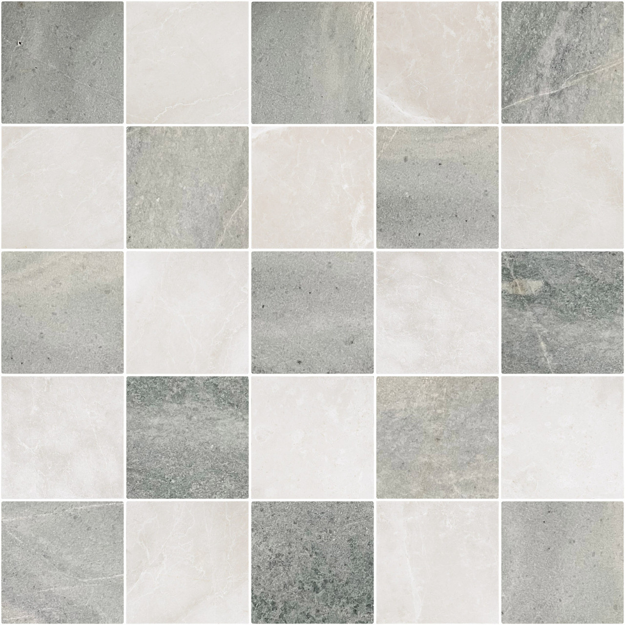 Botticino Turkish Tumbled 12x12 & Ming Green Tumbled 12x12 Checkerboard Marble Tiles