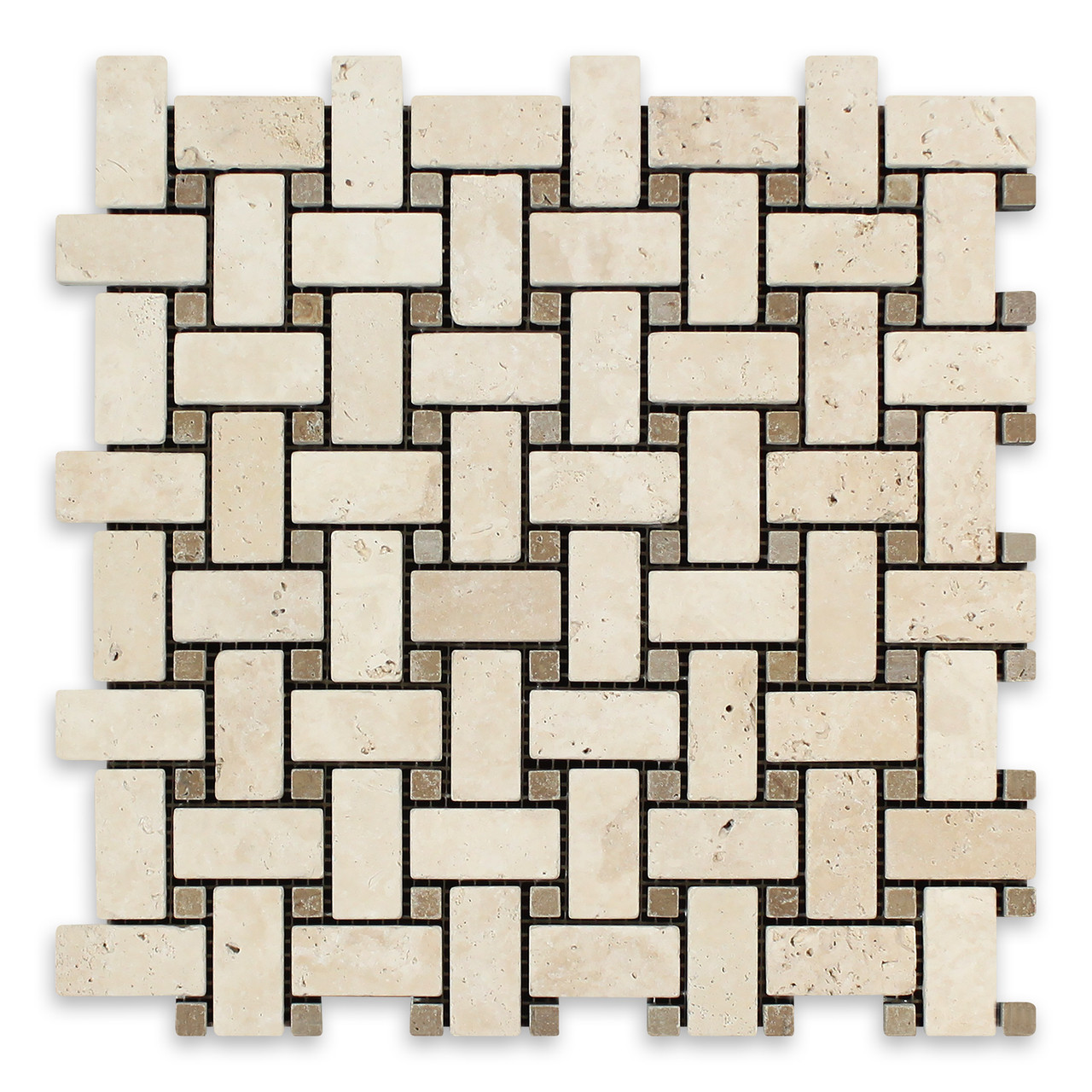 Ivory Premium Travertine Basketweave with Noce Dot
Tumbled