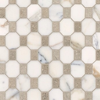 Calacatta Honed Octagon Verde Pattern 12x12 Marble & Limestone Mosaic Mix