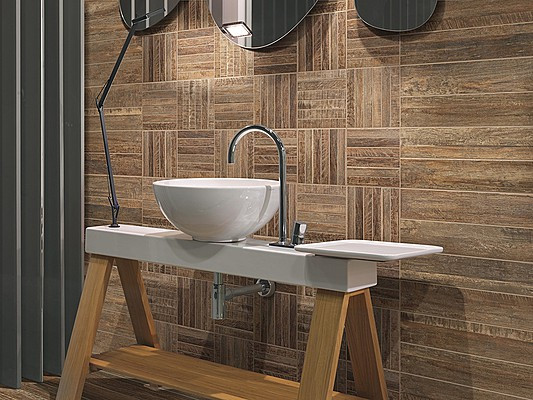 Sea Wood Brown Batik Mosaic 12"x12" Mesh Porcelain Tiles