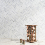 Ocean White Honed 1x3 Herringbone Mosaics