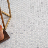 Italian Carrara Premium Honed 1" Hexagon Mosaic Tiles