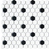 Alameda White Matte Hexagon with Black Dot Mosaic 12x12
