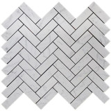 Carrara White Italian Marble 1” x 3” Herringbone Mosaic Tile Honed