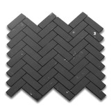 Nero Marquina Black Marble 1x3 Herringbone Mosaic Tile Honed