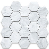 Carrara White Marble 3 inch Hexagon Mosaic Tile Honed