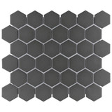 Alameda Black Unglazed 2" Hexagon Mosaics