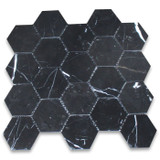 Nero Marquina Honed 3" Hexagon mosaics