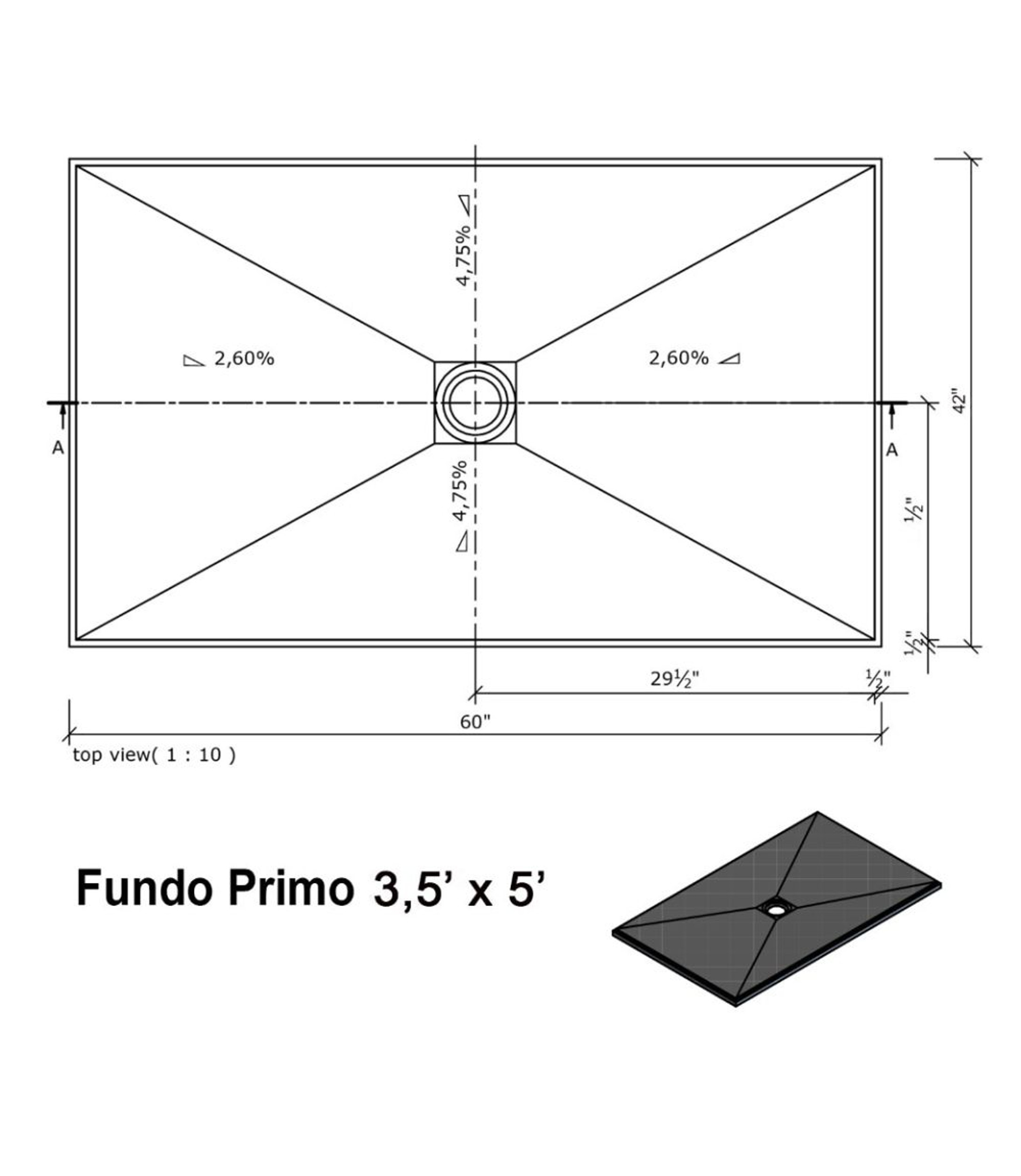 Wedi Fundo Primo Shower Kit - 42" x 60" Center Drain (US2000013)