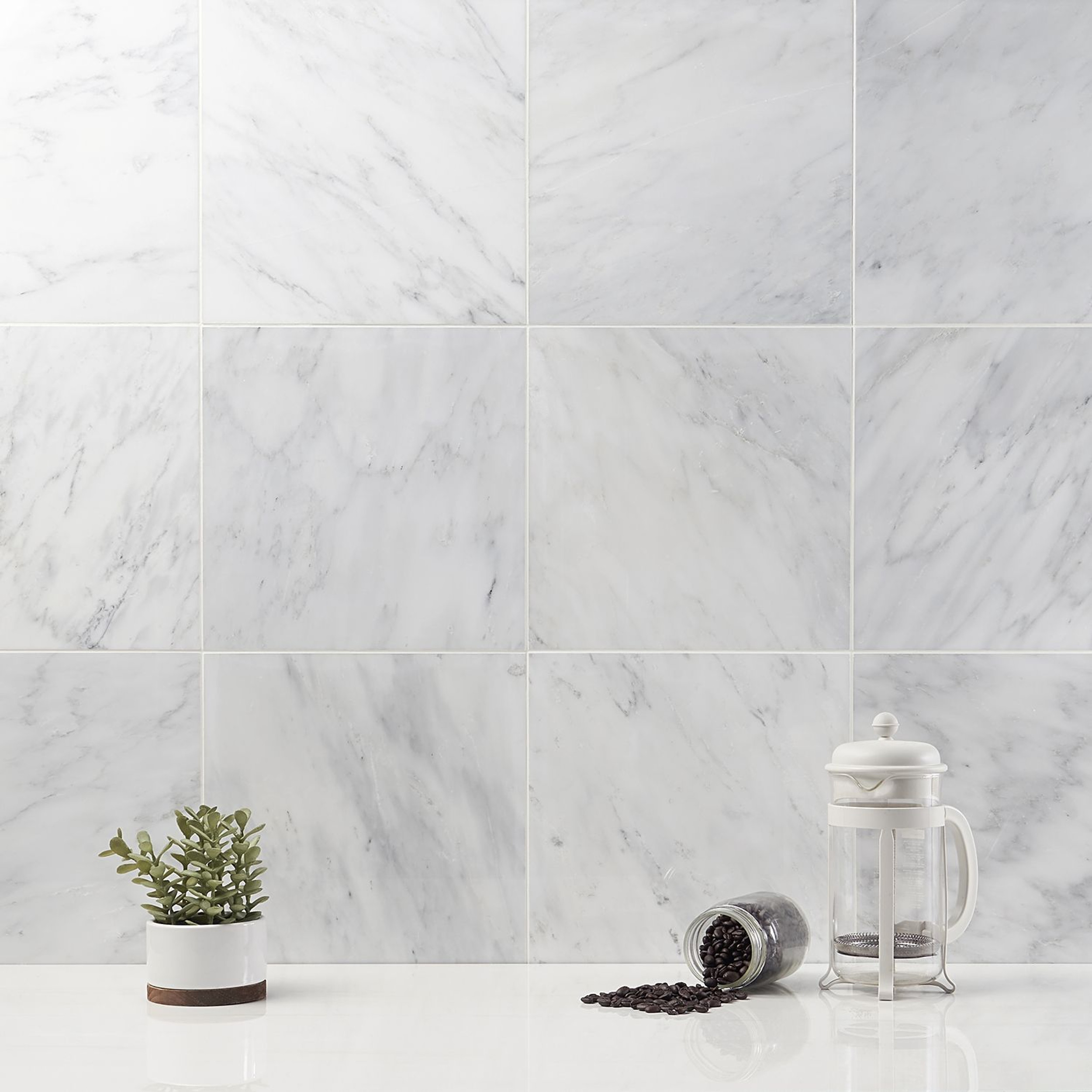 Ocean White Polished 12x12 Marble Tiles