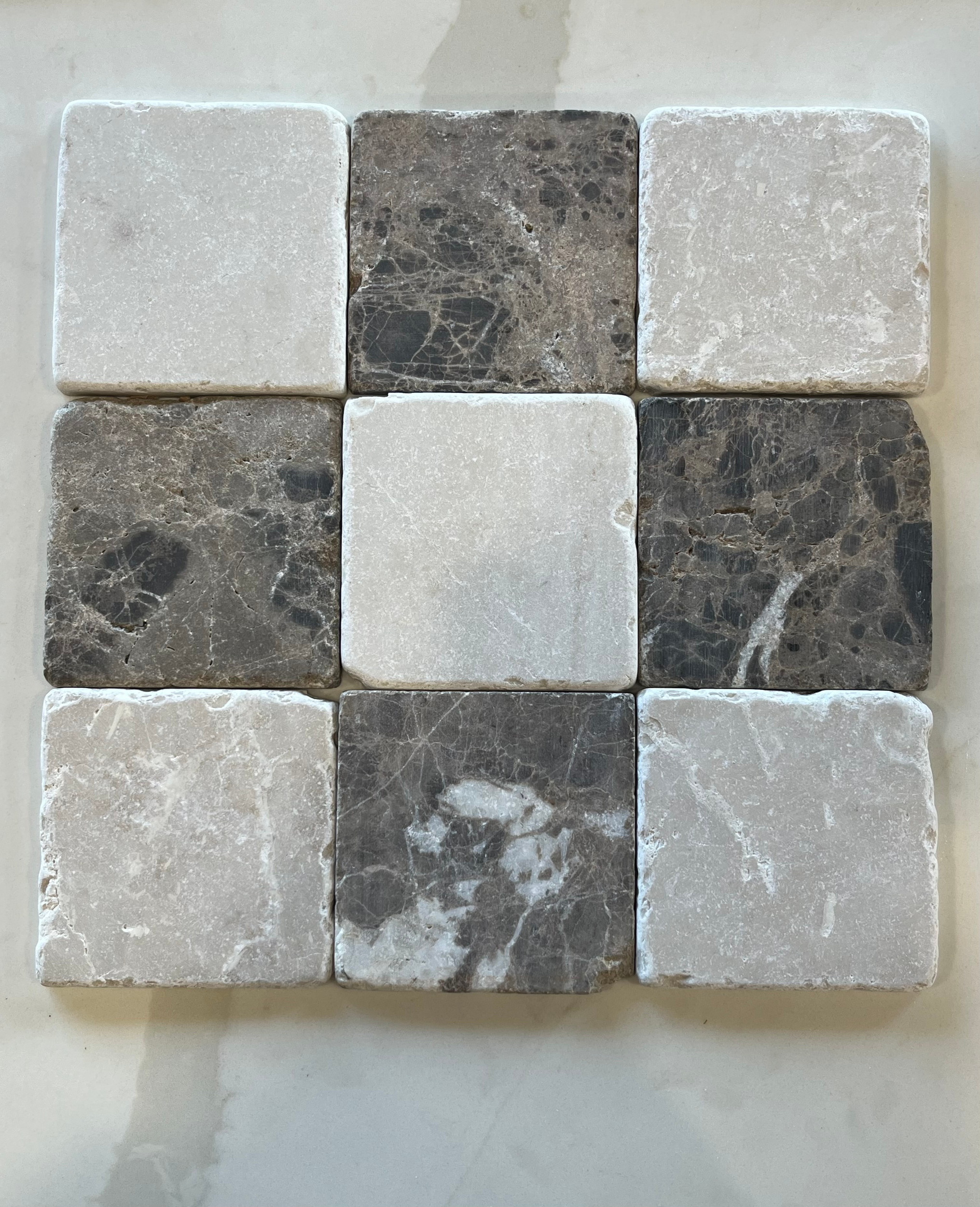 Dark Emperador Tumbled 4x4 & Botticino Tumbled 4x4 Marble Tiles