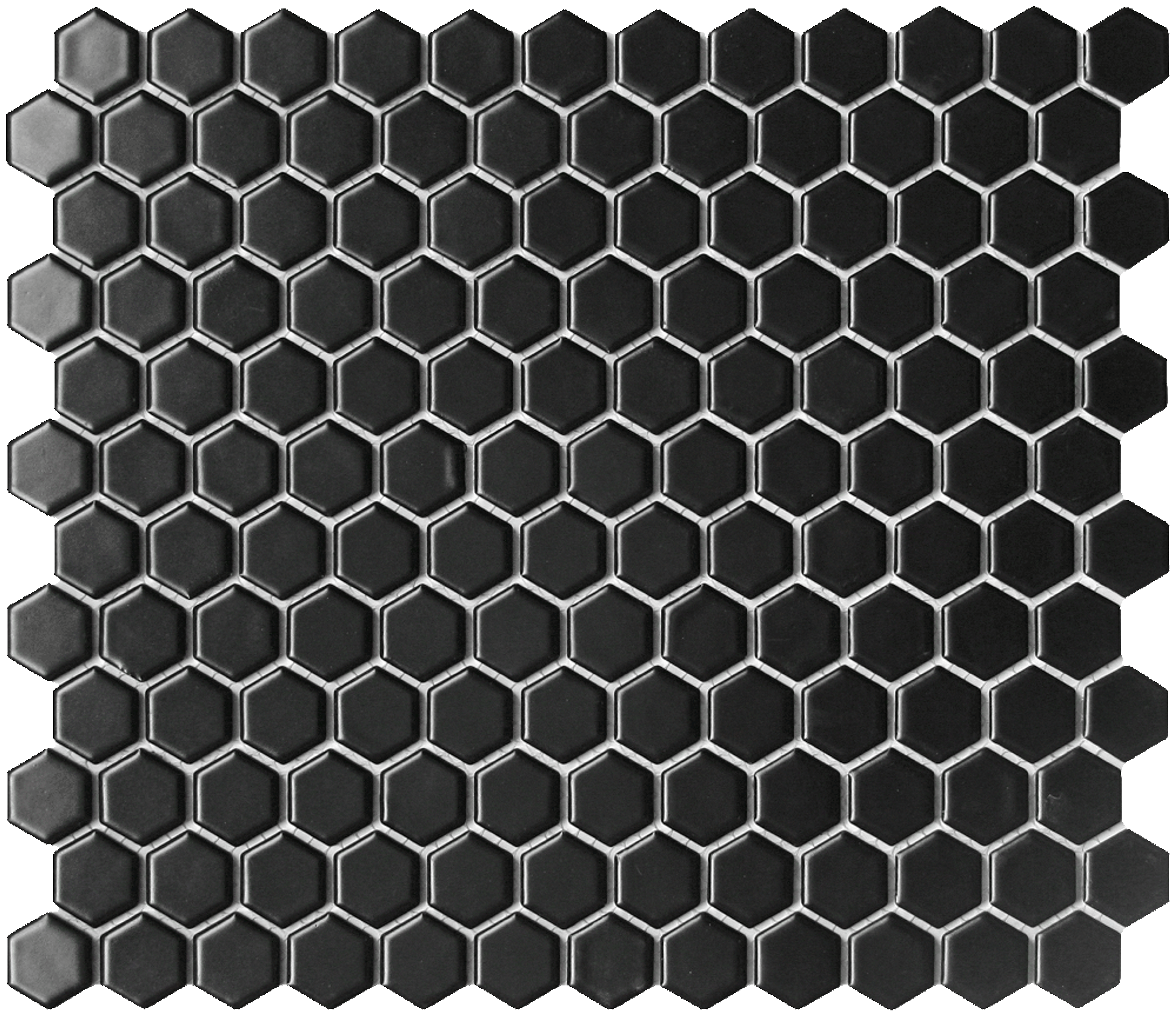 Alameda Black Matte 1" Hexagon Mosaic Tile on 12"x12" Mesh Porcelain Mosaic Tiles