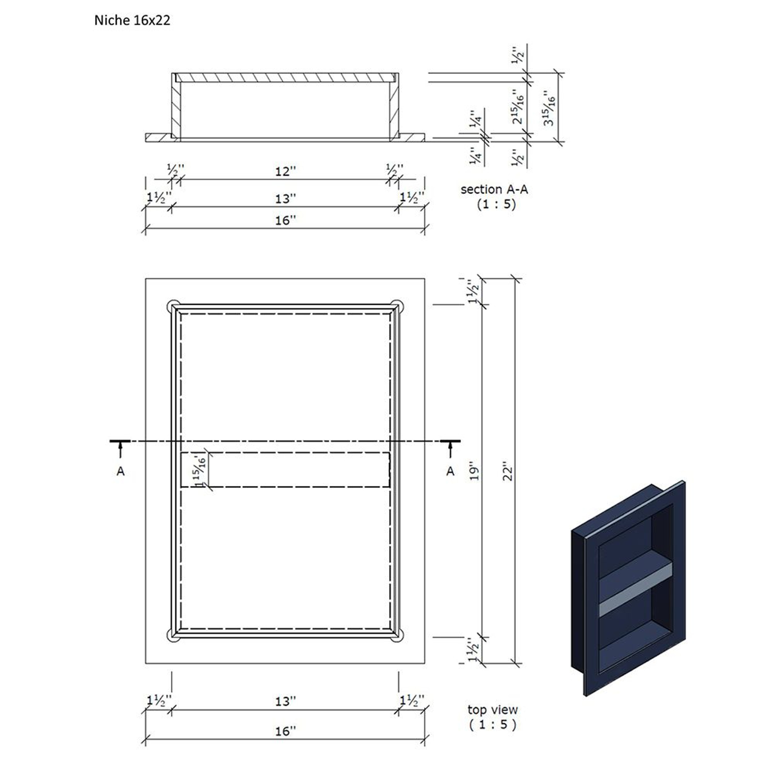 Wedi Shower Niche 16" x 22" US3000007