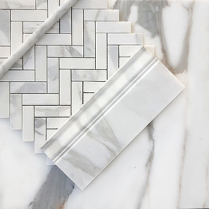 Calacatta Gold Italian Marble 1" x 3" Herringbone Mosaic Tile Honed Calacatta Gold Italian Marble 1" x 3" Herringbone Mosaic Tile Honed