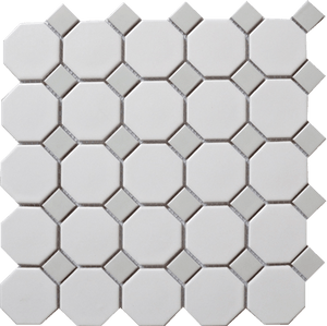 Alameda White Octagon with Gray Dot Mosaic 12"x12" Alameda White Octagon with Gray Dot Mosaic 12"x12"
