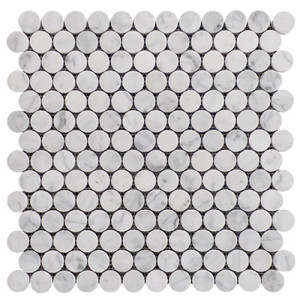 Carrara White Italian Marble Penny Round Mosaic Tile Polished Carrara White Italian Marble Penny Round Mosaic Tile Polished