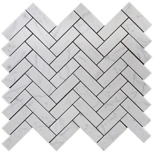 Carrara White Italian Marble 1” x 3” Herringbone Mosaic Tile Polished Carrara White Italian Marble 1” x 3” Herringbone Mosaic Tile Polished