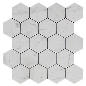 Carrara White Italian Marble 3” Hexagon Mosaic Tile Polished Carrara White Italian Marble 3” Hexagon Mosaic Tile Polished
