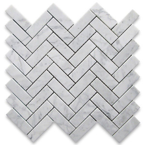 Carrara White Marble 1x3 Herringbone Mosaic Tile Polished Carrara White Marble 1x3 Herringbone Mosaic Tile Polished