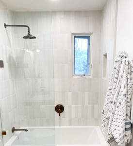 Fathom White Matte 2.5"x10" Ceramic Wall Tile on Tub Surround