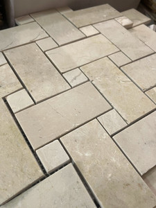 Crema Marfil Large Basketweave with Crema Marfil Dots Mosaic Crema Marfil Large Basketweave with Crema Marfil Dots Mosaic