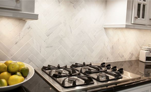 Ocean White Honed 2"x8" Set in Herringbone