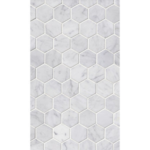 Italian Carrara White Honed 2" Hexagon Italian Carrara White Honed 2" Hexagon