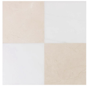 Checkerboard Marble Tile Thassos Honed & Crema Marfil Honed 18x18 Checkerboard Marble Tile Thassos Honed & Crema Marfil Honed 18x18