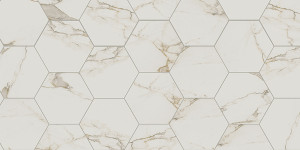 Di Cava Calacatta 2x2 Square Mosaics, 4x12 Field, 3x12 Bullnose, 16"x14" Hexagon Tiles, 4" Hexagon Mosaics Di Cava Calacatta 2x2 Square Mosaics, 4x12 Field, 3x12 Bullnose, 16"x14" Hexagon Tiles, 4" Hexagon Mosaics
