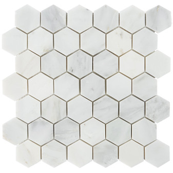 Ocean White Honed 2" Hexagon Marble Tile Mosaics