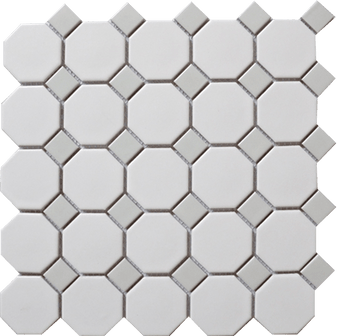 Alameda White Octagon with Gray Dot Mosaic 12"x12"
