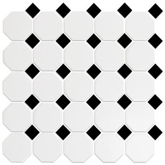Alameda White Octagon with Black Dot Mosaic 12"x12"