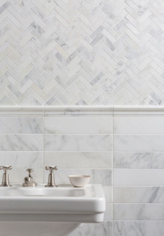 Ocean White Honed 1"x3" Herringbone & Ocean White Honed 3"x12"