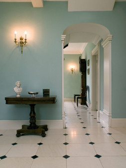 Cookies & Cream Honed Octagon 16x16 With 4x4 Nero Marquina Marble dot