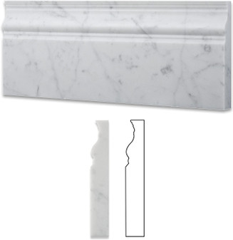 Carrara White 4" X 12" Marble Polished Baseboard Molding