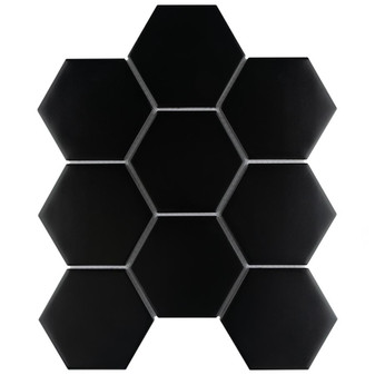 Alameda Black Satin Finish 4" Hexagon Mosaic