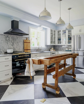 Italian Calacatta Honed 24"x24" & Nero Marquina Honed 24"x24" Checkerboard Marble Tiles