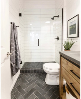 Brazilian Black 4"x12" Slate Set in a Herringbone Pattern