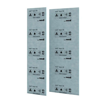 A special variant of the Wedi Building Panel, Wedi Vapor 85 is designed for specific installation in steam showers and steam rooms. It will serve as a strong vapor retarder, far exceeding the minimum requirements set by the Tile Council of North America (TCNA) for vapor retarders used in continuous-use steam rooms. At the same time, it offers all the benefits of the traditional and time-tested Wedi Building Panel: it is light yet strong. It can be cut and worked with cleanly and exactly. It adds insulation and provides a great bond for tile and other suitable surface finishes.

However, the best feature is that it is a component of a fully-functioning system, which was developed to also vaporproof seams and fastener penetrations. The Wedi Vapor 85 makes the best use of Wedi System Technology taken from Wedi Building Panel, Wedi Subliner Dry, Wedi Subliner Dry Sealing Tape, and Wedi Joint Sealant. Additionally, it works great with Wedi Fundo or Subliner Dry on steam room floors.

Wedi Vapor 85 (Vapor Barrier) Building Board Features:

Carrier element for laying tile, slab, and natural stone floor coverings using the thin-bed method, and surface for plaster and other materials
Vapor barrier
Effective thermal insulation
Compound seal with tile and slab coverings on wall surfaces
Wedi Vapor 85 Building Board is approved for interior use on:

Steam rooms and showers, use Vapor 85.
Tiled floors over wood and concrete subfloors - creates a thermal break and offers insulation value.
Tiled countertop and kitchen backsplash installations.
Constructing tiled seats and benches in wet areas.
