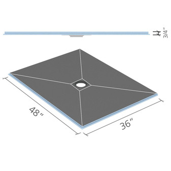 Wedi Fundo Ligno Curbless Shower Pan (Base) w/ Click and Seal Drain Unit - 36" x 48" x 3/4" Center Drain