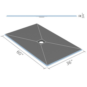 Wedi Fundo Ligno Curbless Shower Pan (Base) w/ Click and Seal Drain Unit - 36" x 60" x 3/4" Center Drain